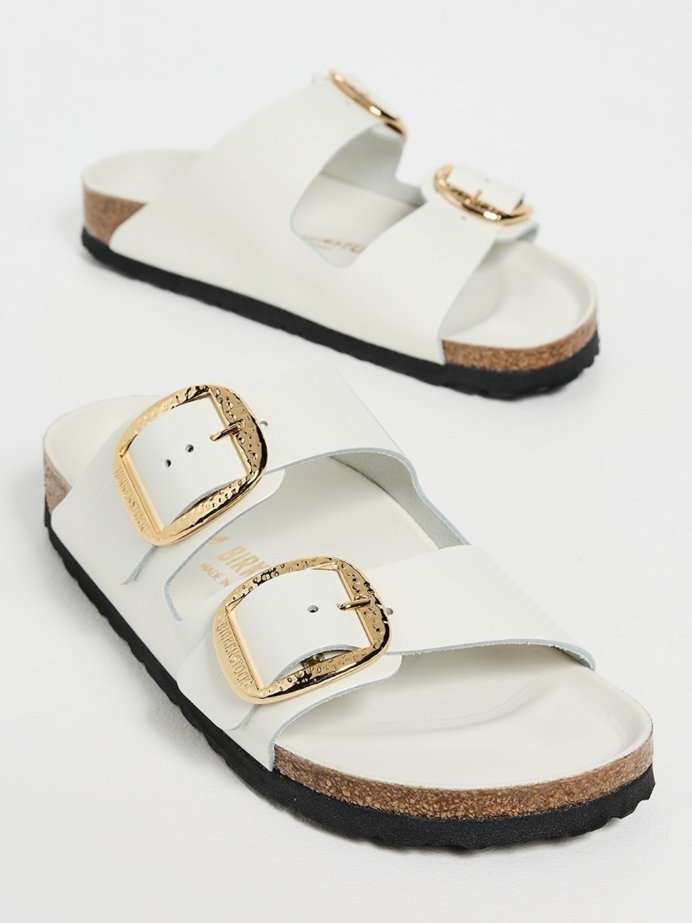 New Arizona Big Buckle High Shine Hammered Sandals Antique White